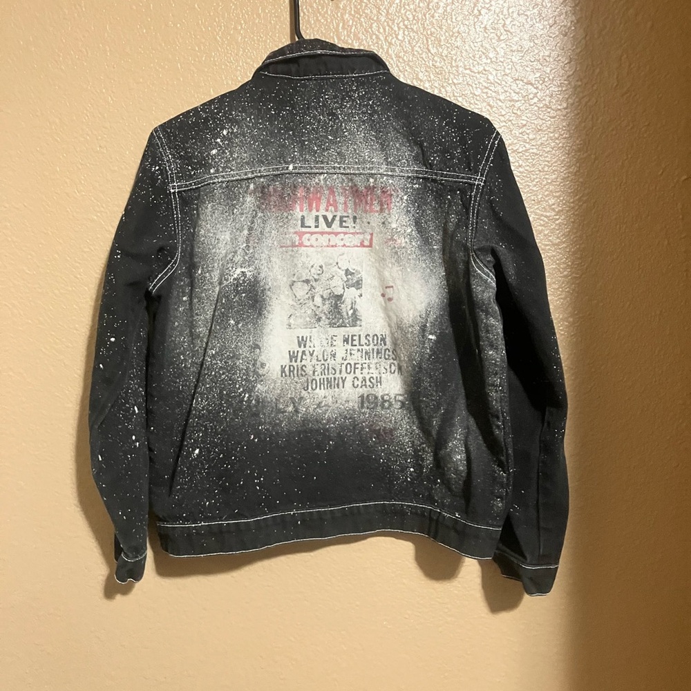 Vintage Black Jean Jacket with Graphic Design